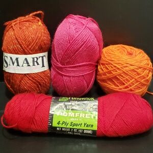 Lot Mix  Vintage 100% wool Yarn 9 oz Total Orange Pink Red New